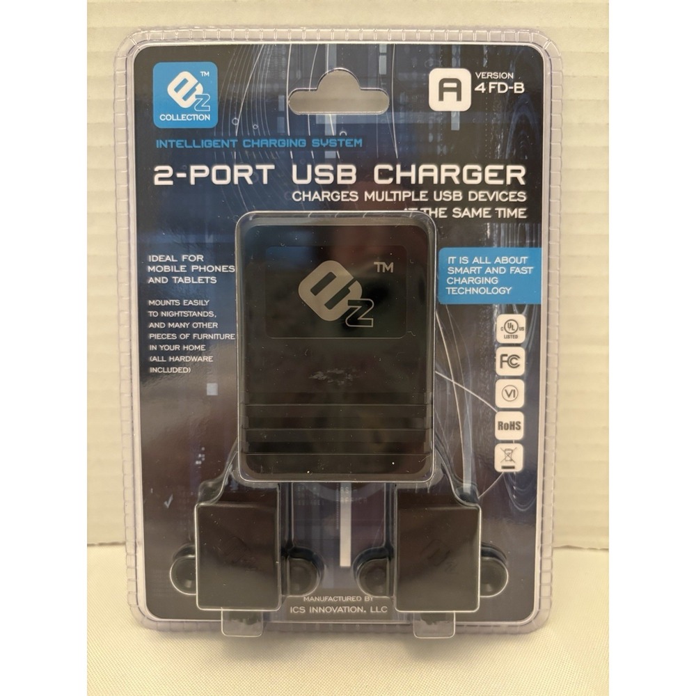 EZ Collection 2 Port USB Charger Intelligent Charging System For Side Of Bed New